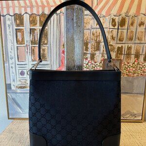 Gucci Monogram Leather & Canvas Bag in Black